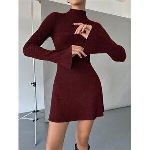 Women's Turtleneck Sweater Dress, Warm Knitted Bottoming Skirt